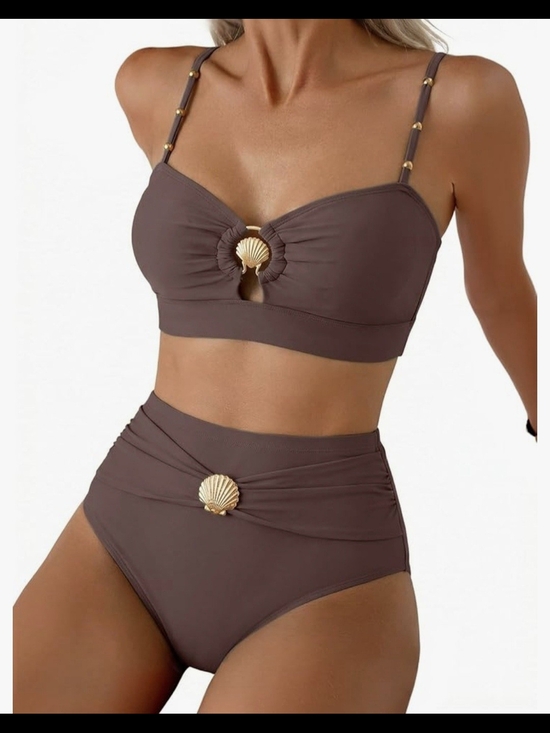 Herseas Other - High-Waist Shell Accent Brown Bikini Set #1368 NWOT